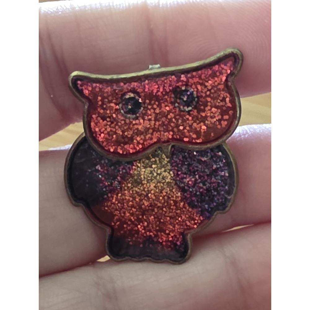 Owl Moving Head Multicolored Enamel Vintage Gold Brooch/pin